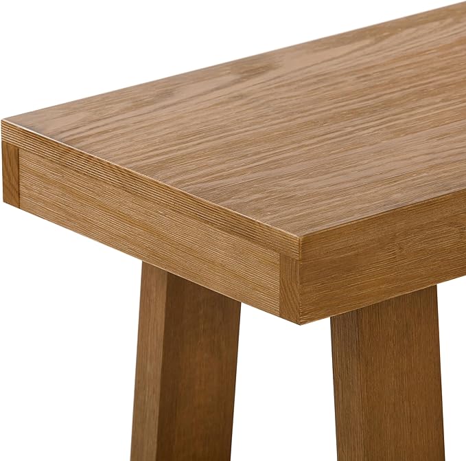 Plank+Beam 60 Inch Farmhouse Dining Bench, Solid Wood Entryway Bench, Wooden Outdoor Bench, Kitchen Dining Seat, Dining Room, Home Office, Living Room Furniture, Easy Assembly, Pecan Wirebrush