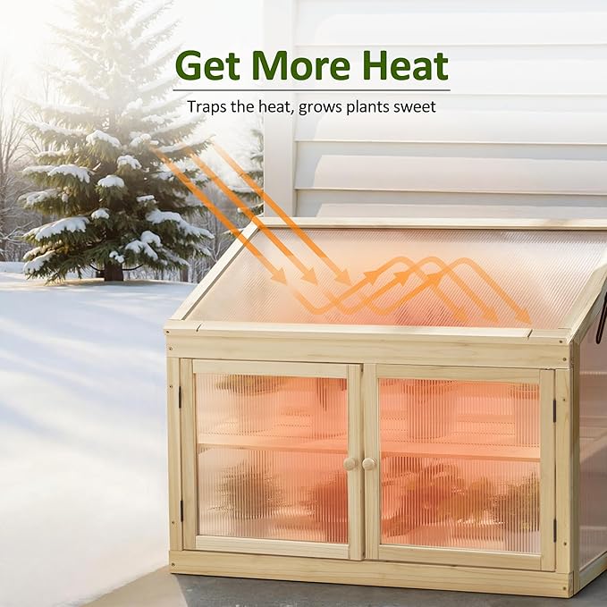 MCombo 2-Tier Wooden Cold Frame Garden Greenhouse Raised Flower Planter Shelf Bed Protection 6057-0160 (Natural)