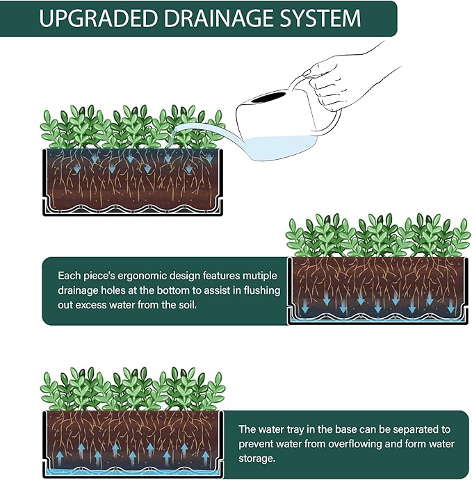 D'vine Dev 12 Inch Window Box Planter, Rectangle Plastic Herb Planter with Drainage Holes and Saucer, Indoor Succulent Cactus Vegetable Pot for Windowsill, Garden Balcony, Black, Set of 1, 76-X-B-1