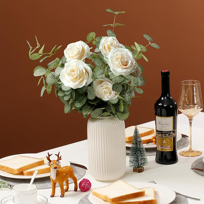 6 Bunches Artificial Eucalyptus Stems 24" Faux Eucalyptus Leaves Branches Silk Fake Green Foliage Artificial Plants Greenery for Flower Arrangement Home Wedding Party Decoration