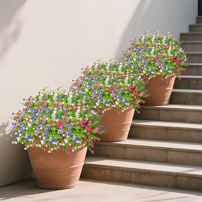 Outdoor Artificial Flowers UV Resistant, 20 Bundles Fake Realistic Floral Greenery Plants for Outside Porch, Window Boxes, Garden, Yard, Inside Home Table Decor,MixcolorC