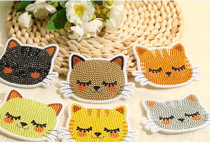 8 PCS Cat Diamond Art Coasters Kits, Diamond Painting Coasters with Holder Set of 8, DIY Drink Coasters Art Crafts Supplies for Adults Cup Mat for Home Decor House Warming Gifts Non-Slip 3.9inch