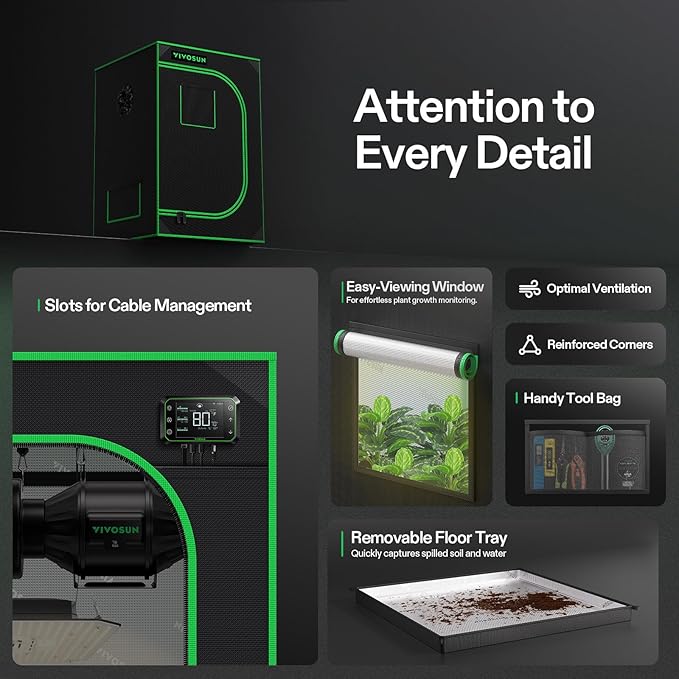 VIVOSUN S223 2x2 Grow Tent, 24"x24"x36" High Reflective Mylar with Observation Window and Floor Tray for Hydroponics Indoor Plant for VS1000