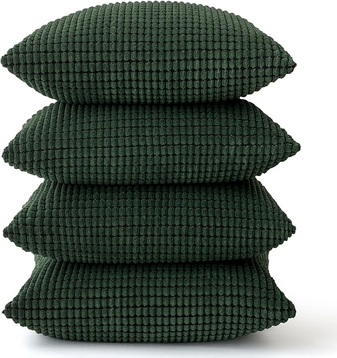 MIULEE Boho Farmhouse Throw Pillow Covers 20x20 Inch Set of 4 Soft Neutral Covers Christmas Dark Green Corduroy Couch Pillowcases Home Decor for Sofa Living Room Bed