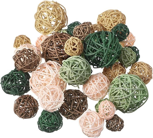 Patelai 36 Pcs Wicker Rattan Balls Decorative Balls for Vase Centerpiece Bowls Orbs Filler for Home Decor,4 Sizes