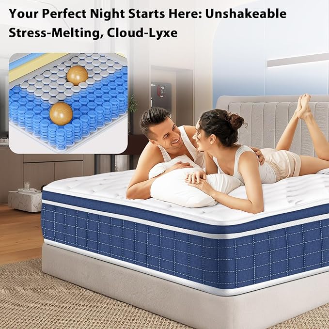 Queen Size Mattress in a Box 14 Inch Hybrid Mattress [Enhanced Stability], Medium Firm Feel with Memory Foam and Pocket Springs, Reinforced Edge Support