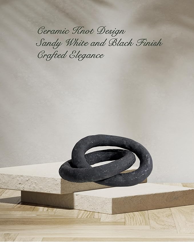UPWOIGH Black Knot Inspired Modern Ceramic Decor, 8.07x6.02x8.07 in Large Handmade Matte Black Ceramic Sculpture for Coffee Table, Shelf, Mantel or Console, Minimalist Boho Home Decorative Art, Gift