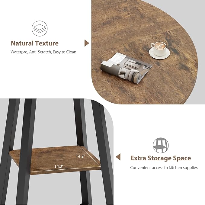 GAOMON Round Dining Table for 4-6 People, 47 Inch Brwon Dinner Room Pedestal Table with Storage Shelf, Industrial Circle Kitchen Table for Kitchen, Dining Room, Space Saving