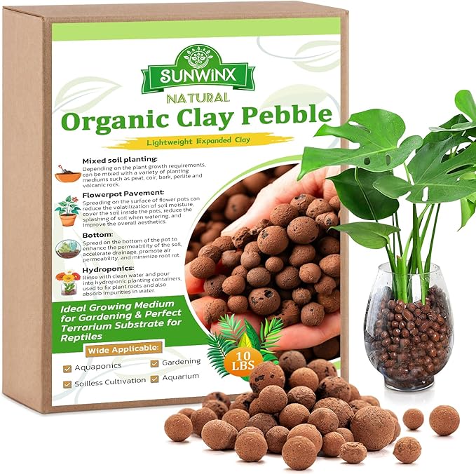 10 LBS Natural Leca Clay Pebbles for Plants- 4-16mm Expanded Clay Leca Balls for Indoor Plants, Hydroton Clay Pebbles for Plants Hydroponic & Aquaponics Growing, Orchids, Drainage, Terrarium