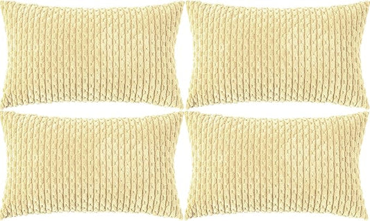 Set of 4 Pale Yellow Decorative Throw Pillow Covers 12x20 Inch Corduroy Pillow Covers for Bed Couch Sofa Living Room Soft Cushion Cases