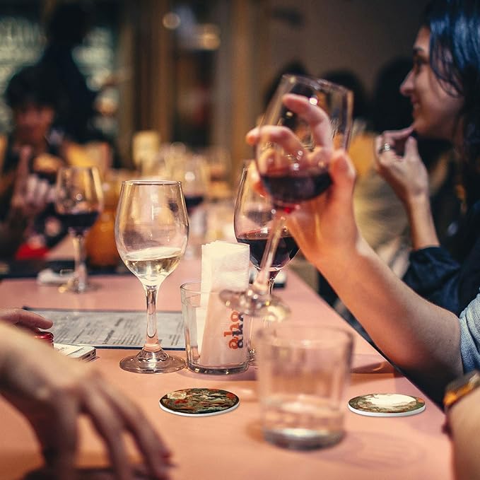 Trillionn 12 Pack Felt Cup Coasters for Drink, Absorbent Coasters for Coffee, Japonisme Pattern Design