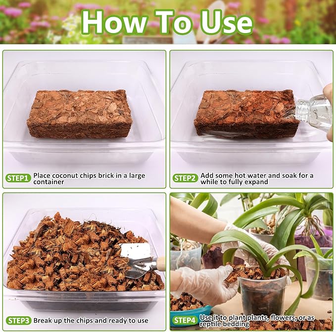 Legigo 8 Pack Coco Husk Chips- 8.8 LB 100% Organic Coconut Coir Chips Brick Potting Soil Mix with Low EC & PH Balance, Compressed Coconut Substrate Coco Chips Mulch Medium for Garden, Flowers, Plants