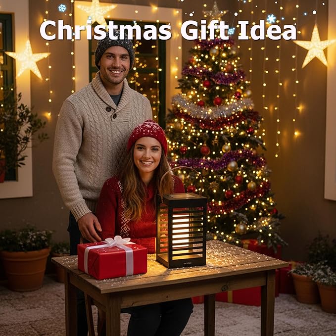 Solar Lantern with Handle - Outdoor Solar Light (7.87×13.78"), Waterproof & Corrosion Resistant, 8H Auto-On Warm White Light for Garden, Patio, Balcony & Porch Decor (Single Pack, Black)