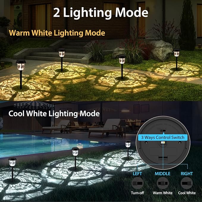 XMCOSY+ Solar Pathway Lights Outdoor, High Lumens LED Garden Lights with 2 Lighting Modes, Solar Powered Light, IP65 Waterproof Auto ON/Off for Yard Walkway Driveway Decor (Warm & Cool White)
