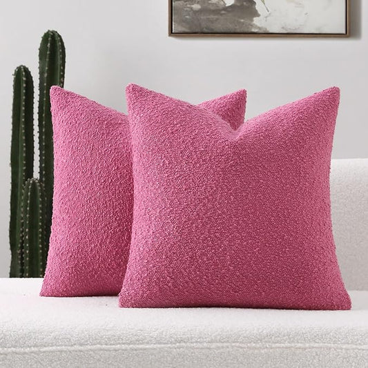 FUTEI Pack of 2 Hot Pink Decorative Throw Pillow Covers 24x24 Inch Soft Cozy Solid Boucle Textured European Cushion Case,Modern Home Decor for Couch Bed Living Room