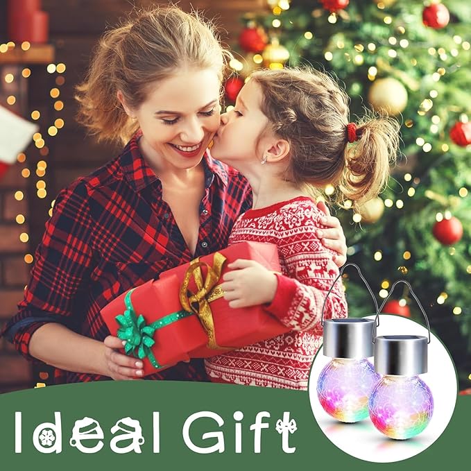 GIGALUMI 24 Pack Solar Outdoor Lights, Christmas Hanging Lights for Christmas Decoration-Cracked Glass Solar Lantern Outdoor Waterproof for Garden, Yard, Fence, Tree(Color Changing)