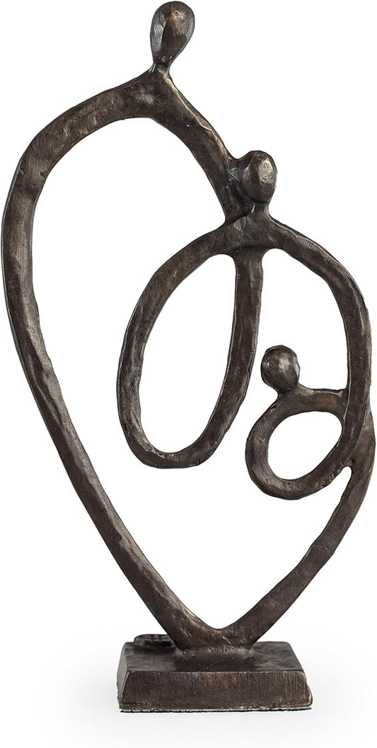 Danya B. Family of 3 Heart Ring of Love Sand-Casted Bronze Sculpture, Contemporary Decor for Home or Office, Gift for a Family of 3, Wedding, Birthday or New Baby