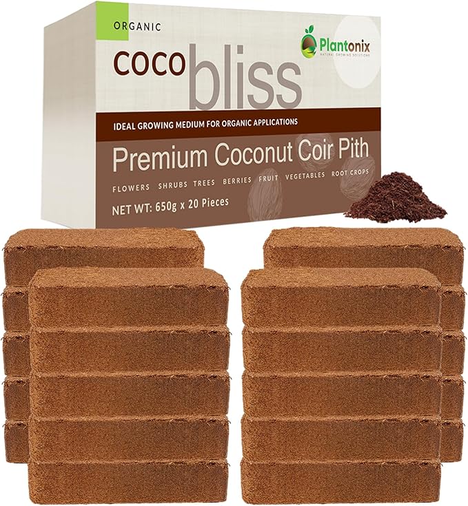 Coco Bliss Coco Coir Bricks (20-Pack, 650gm Bricks) - Organic Coco Coir for Plants - OMRI-Listed Coconut Coir for Plants - Coconut Coir Bricks - Coco Peat for Plants, Garden Soil, & Organic Mulch