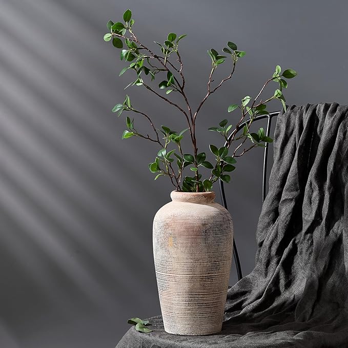 Large Ceramic Rustic Vase, 11 inch Minimalist Decorative Farmhouse Tall Vase for Home Decor, Living Room, Shelf Decor, Enterway, Wedding, Table Decoration, Gray