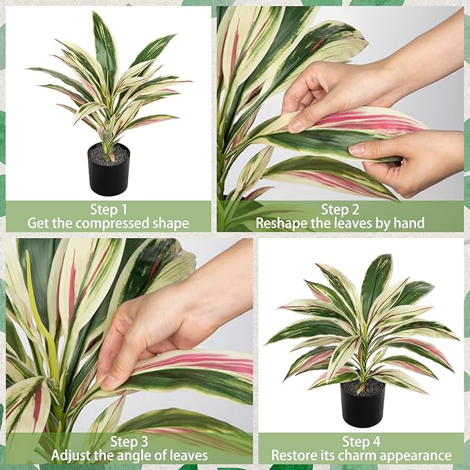 Oairse Artificial Plants Indoor with Pot, 18" Fake Potted Plants Medium Artificial Dracaena Plant in Black Pot Faux Tropical Plants for Bathroom Living Room Office Desk Shelf Decor