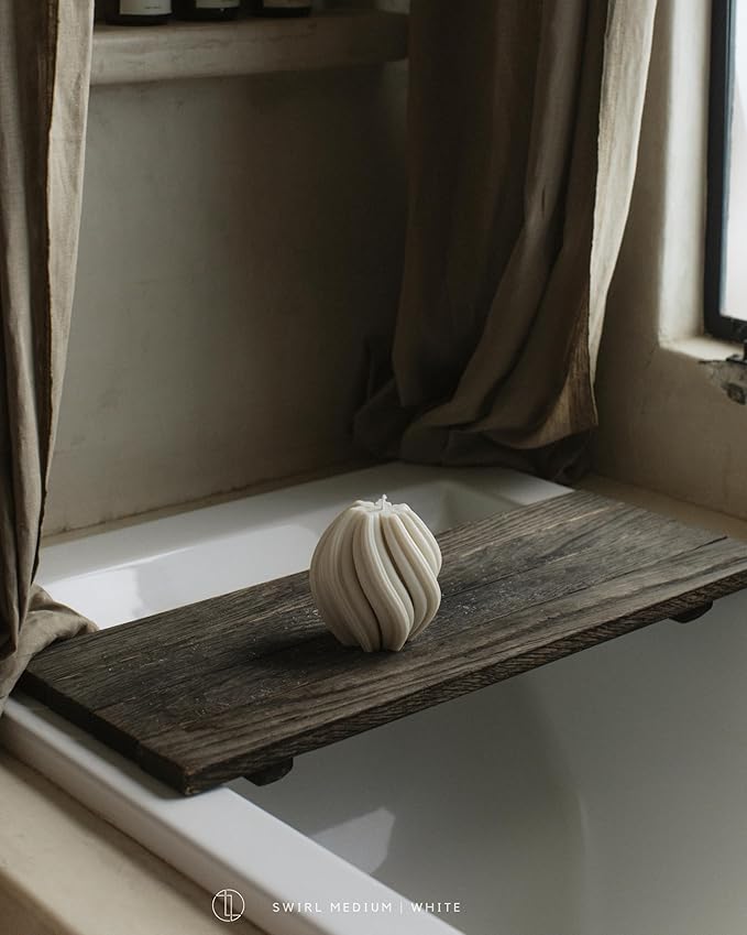 LAWA Swirl Candle - Large Beautiful Handmade Pillar Scented Soy Wax Twirl Elegant Bubble Aesthetic Housewarming Gift Home Room Shelf Decor Idea Spiral Candle White (Medium)