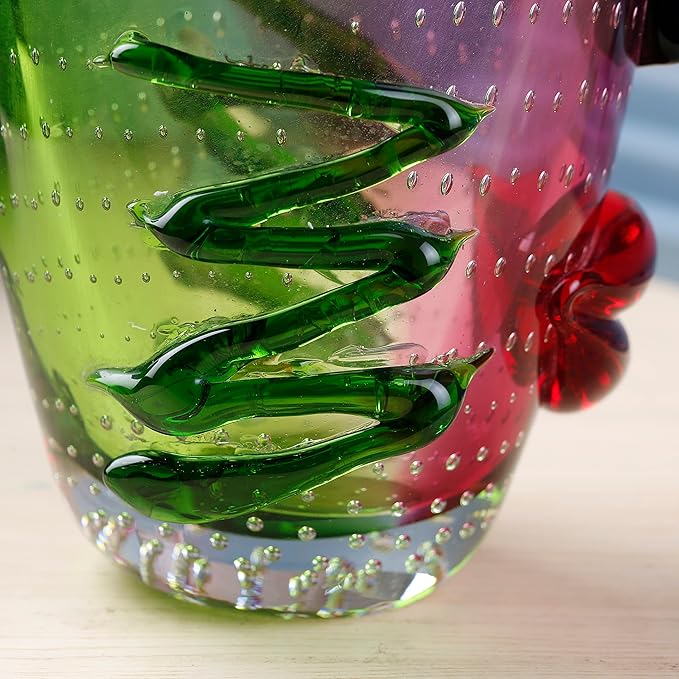 Yao Yuan Hand Blown Murano Style Art Glass Vase with face, Multicolor, 14.57in Tall