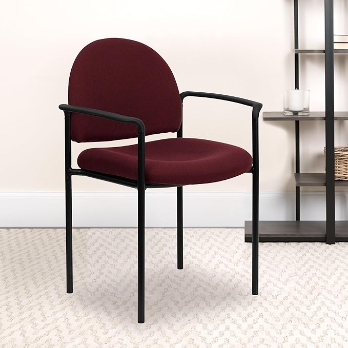 Flash Furniture Tiffany Comfort Burgundy Fabric Stackable Steel Side Reception Chair with Arms