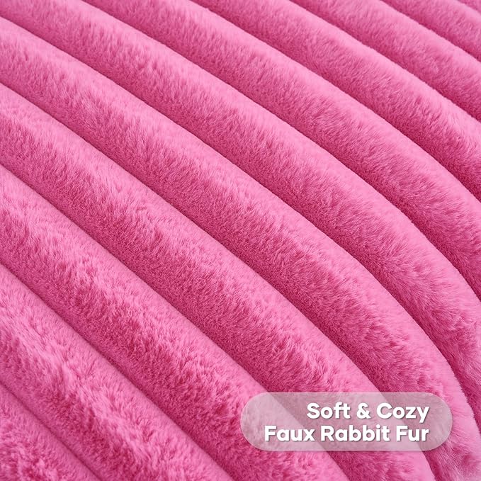 FUTEI Hot Pink Striped Decorative Throw Pillow Covers 22x22 Inch Set of 2,Square Fall Decorations Couch Pillow Case,Soft Cozy Faux Rabbit Fur & Velvet Back,Modern Home Decor for Bed