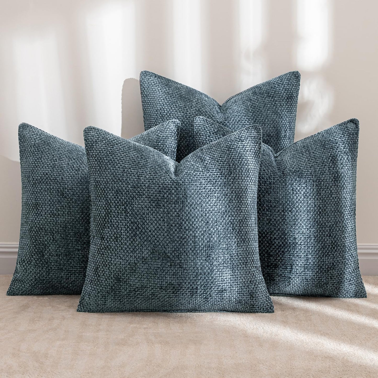 MIULEE Pack of 4 Couch Throw Pillow Covers 20x20 Inch Navy Blue Soft Decorative Chenille Pillow Covers Farmhouse Accent Cushion Covers for Boho Home Decor Sofa Bedroom Living Room