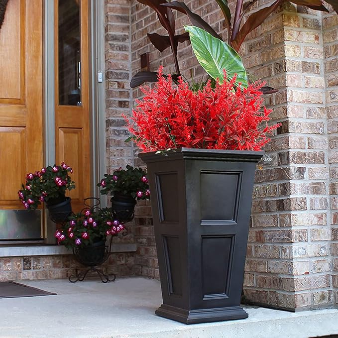 RECUTMS Artificial Outdoor Flowers, 8pcs Faux Outdoor Plant Plastic Lavender Bouquet,UV Resistant Flowers,Spring Decor,Lifelike Natural Fake Plant to Brighten Up Your Home (Red)