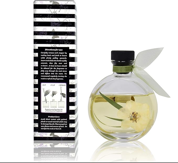 LOVSPA Reed Diffuser Set, Bamboo Jasmine Scented Oil Diffuser with Sticks, Home Fragrance Accessories for Bathroom Shelf Decor, Aroma Diffusers for Home or Office Desk, USA Made