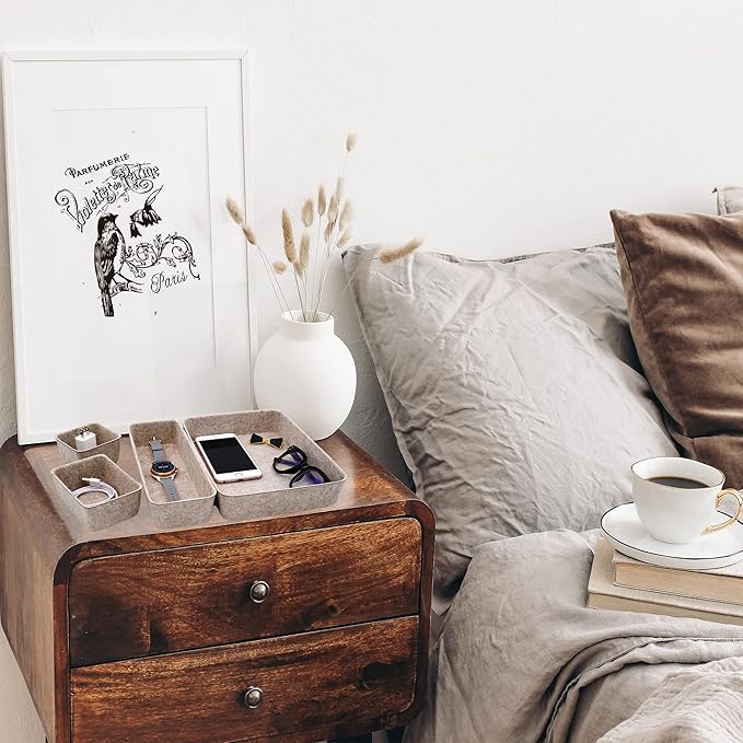 Welaxy 8-piece Nordic Beige desk drawer organizer tray office suppliers pens decluttering aesthetic wabi-sabi Scandinavian-chic storage bin hygge sleek minimalist gift solutions (Oatmeal)