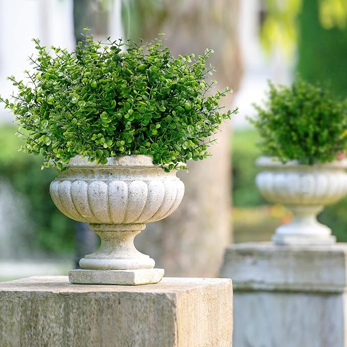 Sggvecsy Artificial Flowers for Outdoors 24 Bundles UV Resistant Boxwood Shrubs Artificial Eucalyptus Fake Plants Faux Plastic Greenery for Farmhouse Garden Indoor Outdoor Home Wedding Decoration