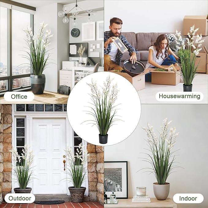 Fake Plants Home Decor Fake Flowers Artificial Plants Outdoor Tall Grass Plant Artificial Pampas Grass Decor Artificial Plants Indoor Fake Grass Living Room Decor Artificial Grass 36“2PCS White
