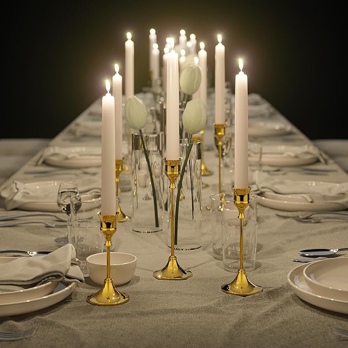 FSyueyun Gold Candle Holders Set of 3, Elegant Metal Candlestick Holders for Vintage Taper Candle Holders, Perfect for Table Centerpieces, Fireplace Mantels, Home Decor, Weddings and Party Decorations