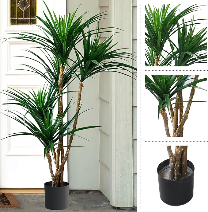 Pure Garden Set of 2 Artificial Trees - 51-Inch Tropical Yucca Plants with Rubber Leaves and Weighted Pots for Living Room or Office - Faux Plants