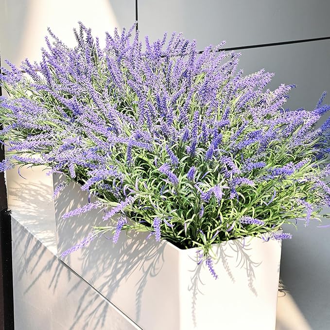 UV-Resistant Artificial Lavender Flowers – Certified Fade-Proof Outdoor Decor – Realistic Purple Fake Plants Faux Greenery for Patio, Garden, and Landscaping