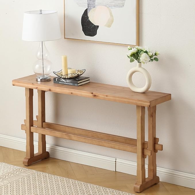 Narrow Entryway Table 59" Farmhouse Wood Console Table for Entryway Rustic Sofa Table for Living Room/Hallway/Reception/Bedroom, Natural Color