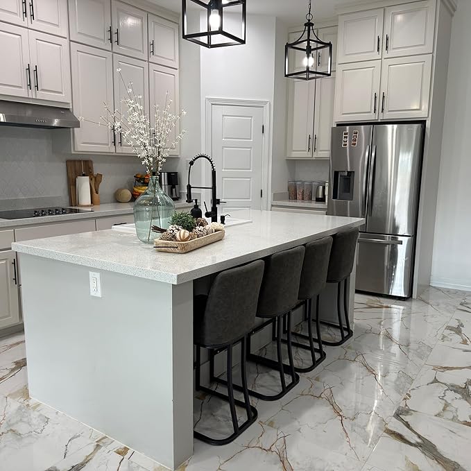 PHI VILLA Bar Stools Set, Black Metal Breakfast Barstools for Kitchen Island, 24 inch Counter Height Bar Stools with Backs