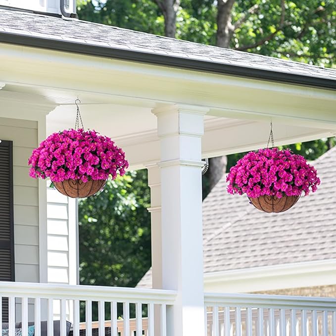 Artificial Outdoor Flowers 16 Bundles Fake Morning Glory Flower Outdoor UV Resistant Plastic Faux Flowers Plants for Decoration Indoor Outdoor Hanging Window Box Planter Home Porch Decor (Fuchsia)