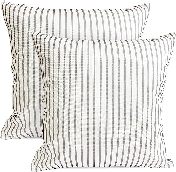 Decorative Throw Pillow Covers Set of 2 Light Gray Striped Pillow Covers 16x16 Inch Throw Pillow Cover Linen Pillowcase Modern Farmhouse Outdoor Pillow Covers for Couch Sofa Living Room