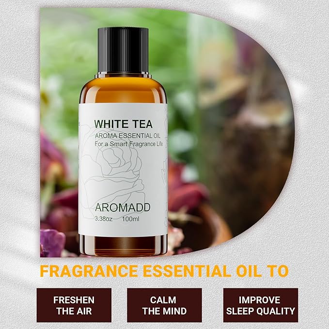 Aromadd Hotel Scents Diffuser Oil White Tea, Luxury Essential Oils for Waterless Diffuser, Aromatherapy Hotel Diffuser Oil for Home & Office, Long-Lasting - 3.38 fl oz (100 mL)