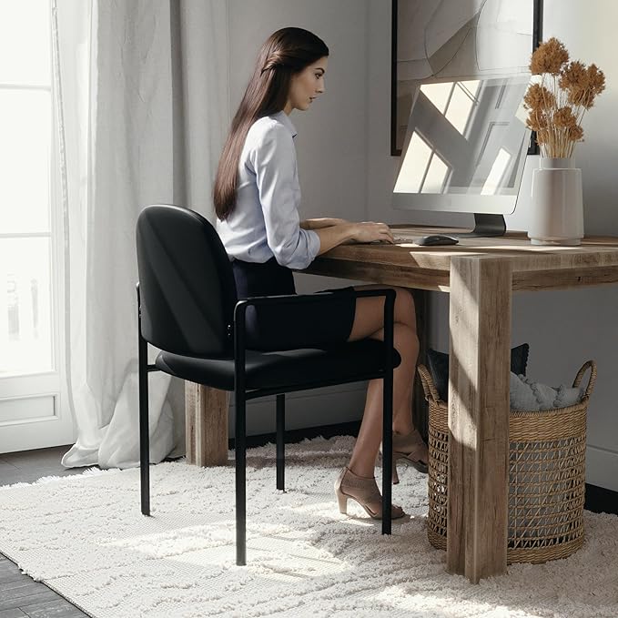 Flash Furniture Tiffany Side Reception Chair with Padded Armrests, Stackable Vinyl Waiting Room Chair for Commercial or Residential Use, Black