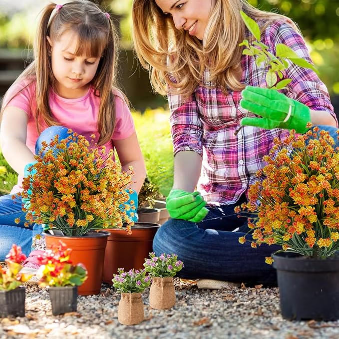 Artificial Allium Grass Stems with Orange-Red Flowers, Set of 2 Faux Allium Ornamental with Metal Spike, UV Resistant Realistic Faux Shrubs for Garden, Yard, Patio, Porch Outdoor Decor