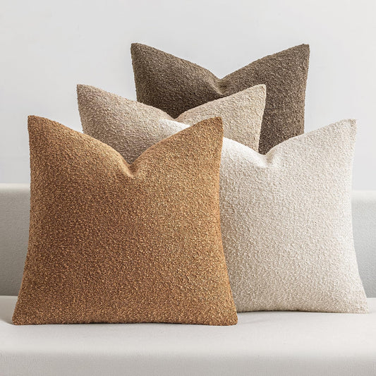 MIULEE Pack of 4 Decorative Textured Boucle Throw Pillow Covers 18x18 Inch Neutral Brown Accent Solid Pillow Cases Couch Cushion Covers for Fall Modern Farmhouse Boho Chair Sofa Bed Room Home Decor