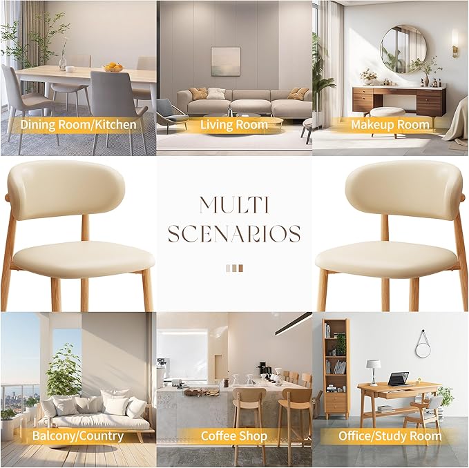 Kitchen Dining Chairs Set of 6 Modern Upholstered Leather Farmhouse Dining Room Chair with Metal Legs, Khaki