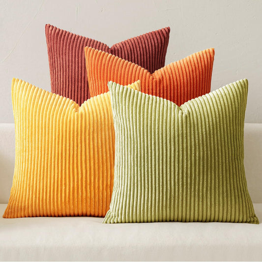 MIULEE Fall Decorative Throw Pillow Covers 20x20 Inch Set of 4, Vibrant Cushion Covers Vintage Retro Home Fall Decor Mix and Match Color Clash Design for Sofa Couch Bed Living Room Yellow Orange Rust