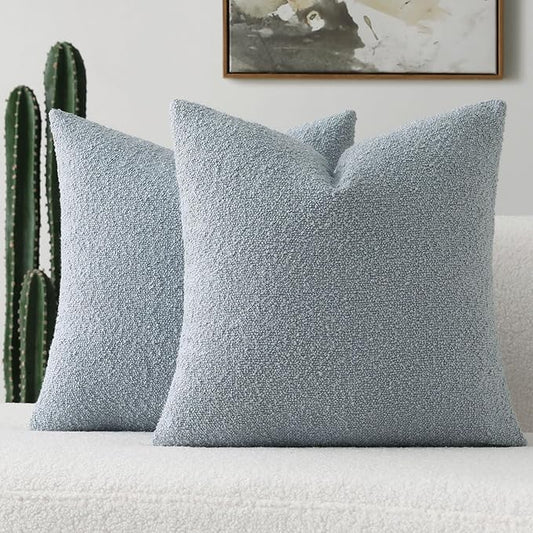 FUTEI Pack of 2 Dusty Blue Decorative Throw Pillow Covers 16x16 Inch Soft Cozy Solid Boucle Textured Cushion Case,Modern Home Decor for Couch Bed Living Room
