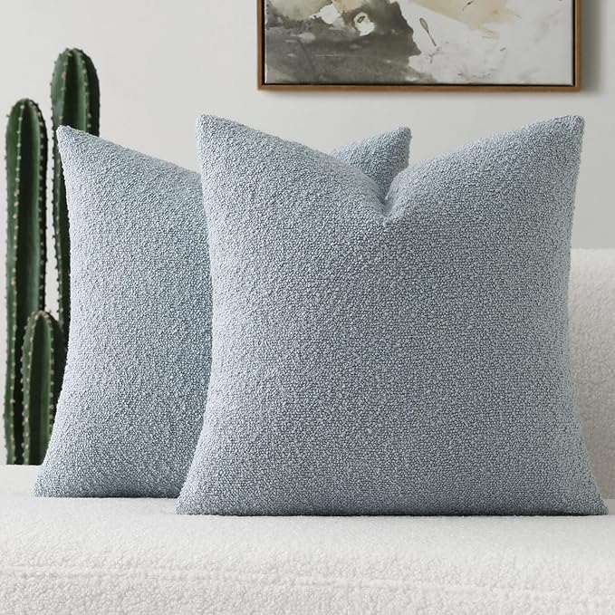 FUTEI Pack of 2 Dusty Blue Decorative Throw Pillow Covers 18x18 Inch Soft Cozy Solid Boucle Textured Cushion Case,Modern Home Decor for Couch Bed Living Room
