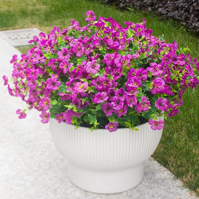 Rose Red Artificial Outdoor Flowers 12 Bundles Silk Fake Daisy Romantic Fake Plants Stems for Garden, Pergola, or Outdoor Party Decor Outside(Purple Daisy)